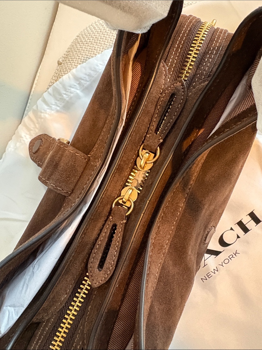 COACH Brown Suede Drifter Bag with Gold Buckle - Picture 8 of 10